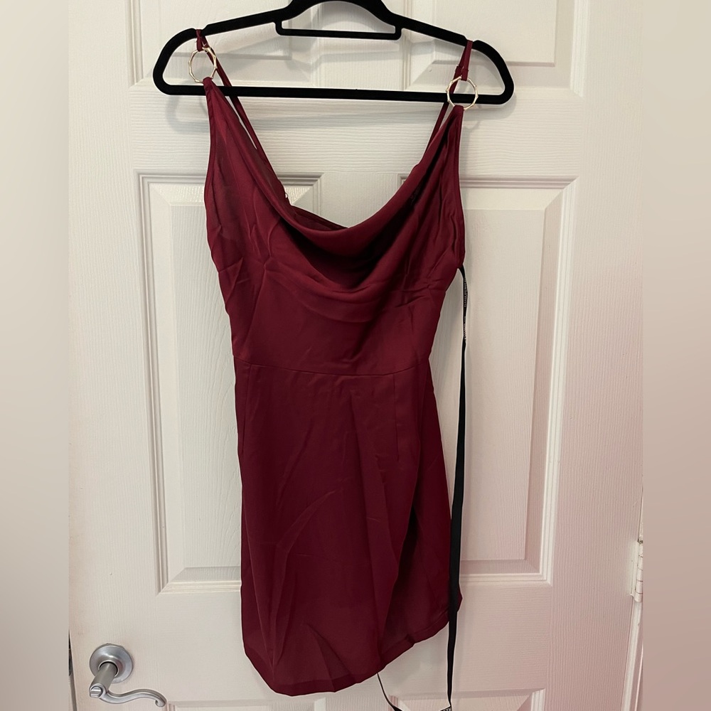 NWT PRETTYLITTLETHING Maroon Cowl Neck Dress